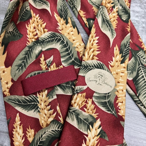 Tommy Bahama Red, Olive & Gold Hawaiian Silk Tie - Picture 3 of 4